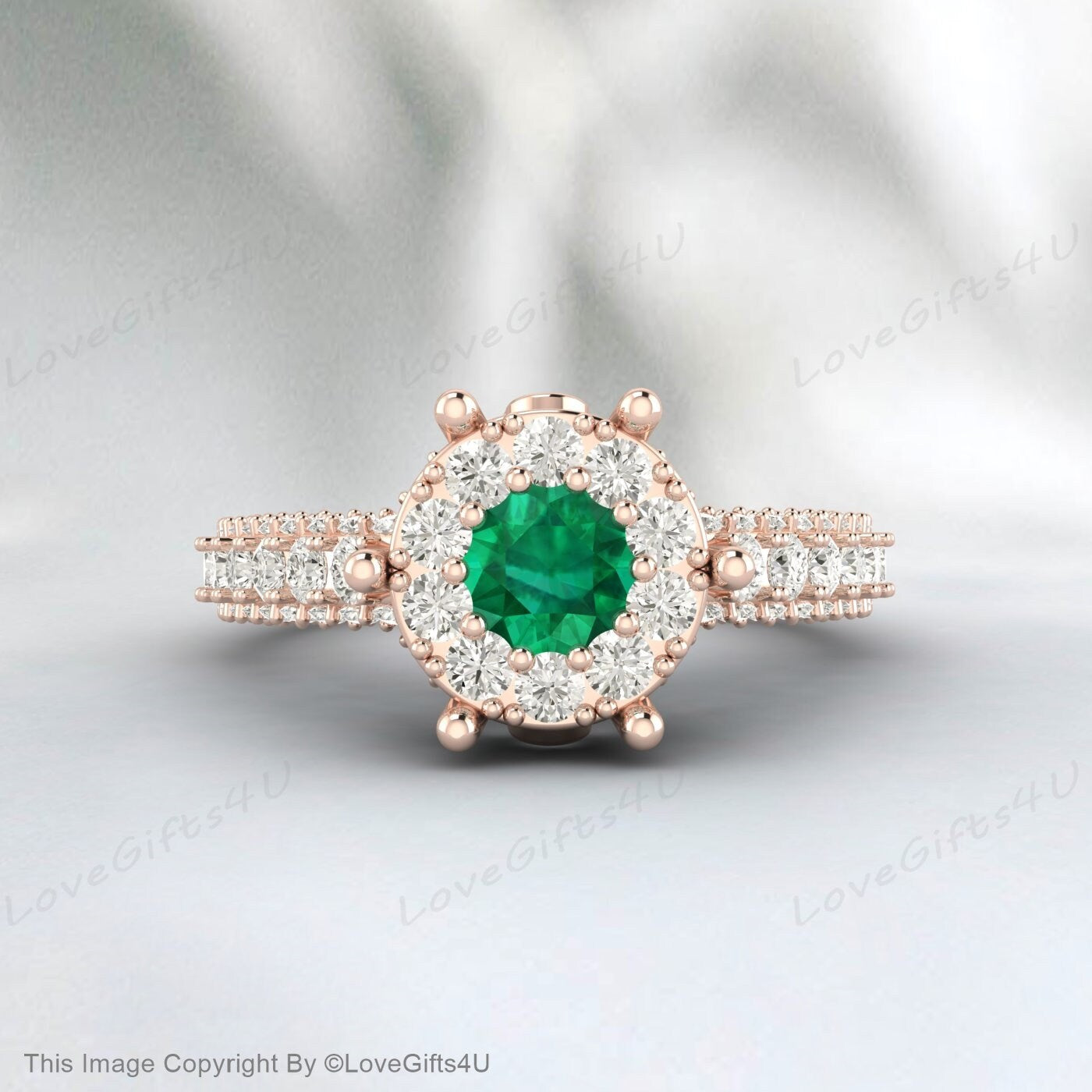 Emerald Engagement Ring Cz Diamond Halo Ring Vintage Wedding Ring