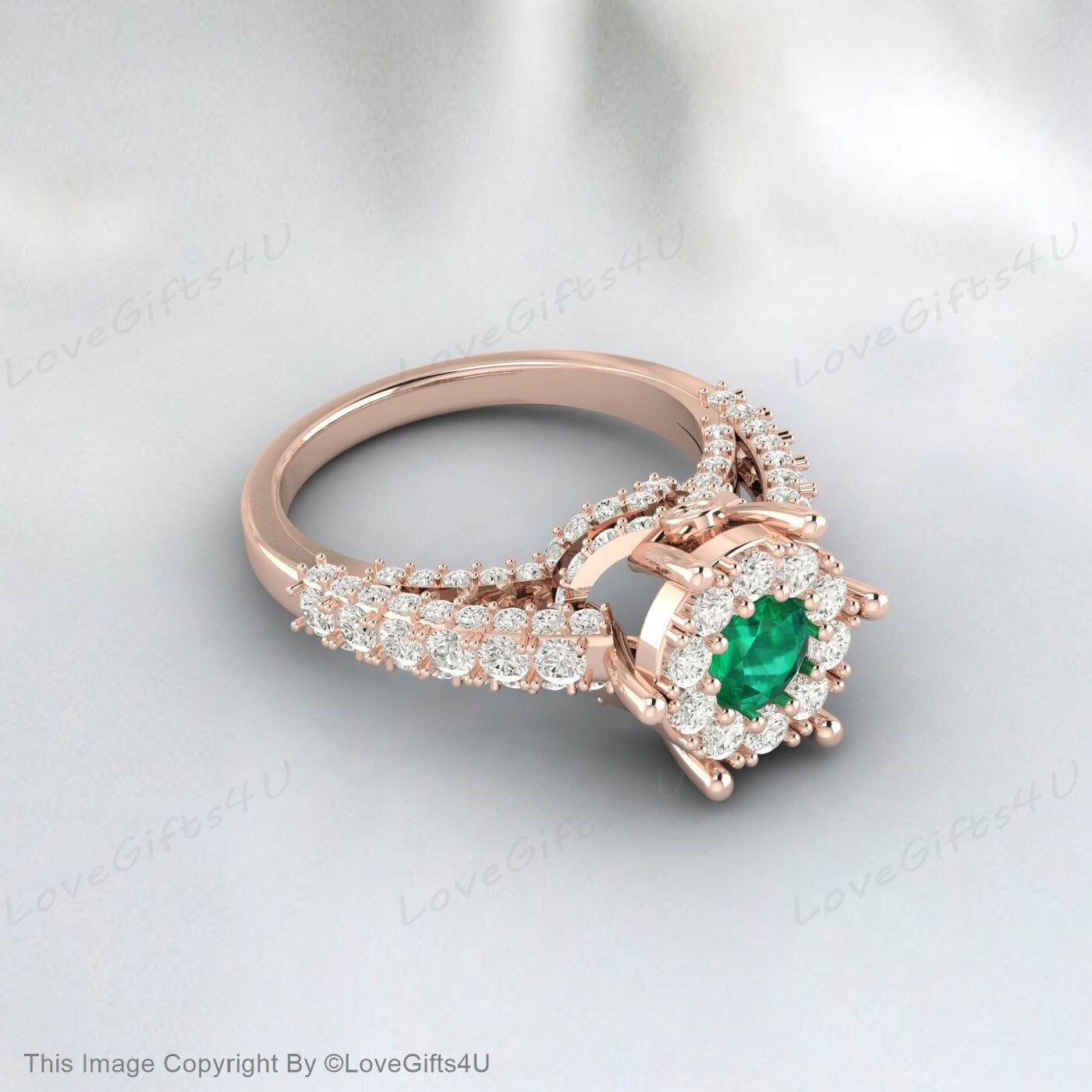 Emerald Engagement Ring Cz Diamond Halo Ring Vintage Wedding Ring