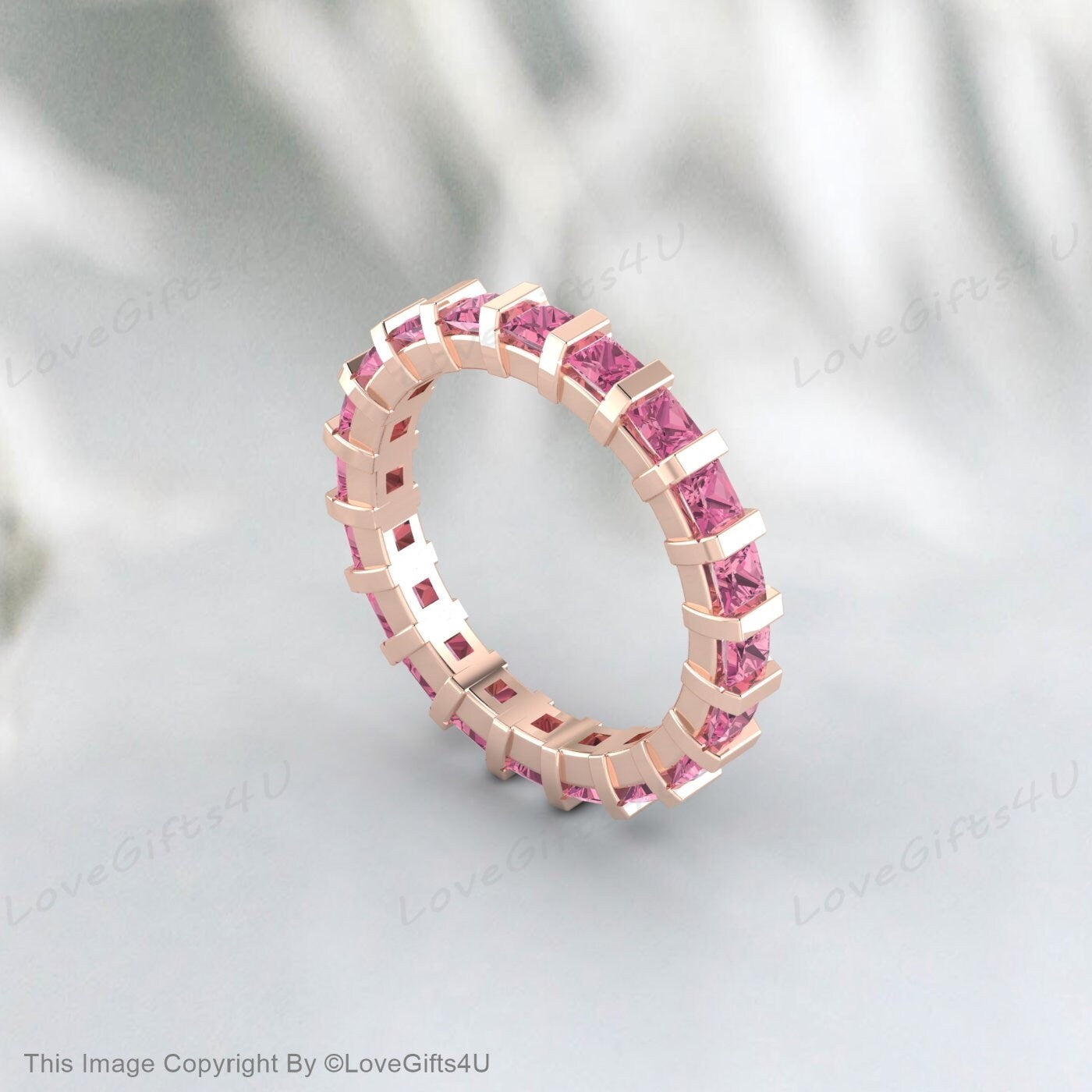 Princess Cut Pink Tourmaline Ring For Women Wedding Engagement Band