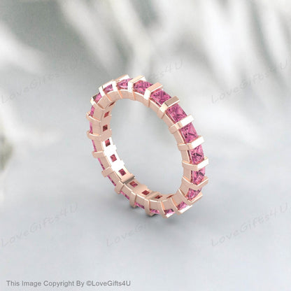 Bague Tourmaline rose taille princesse pour femme, bracelet de fiançailles de mariage