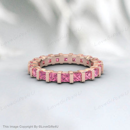 Princess Cut Pink Tourmaline Ring For Women Wedding Engagement Band