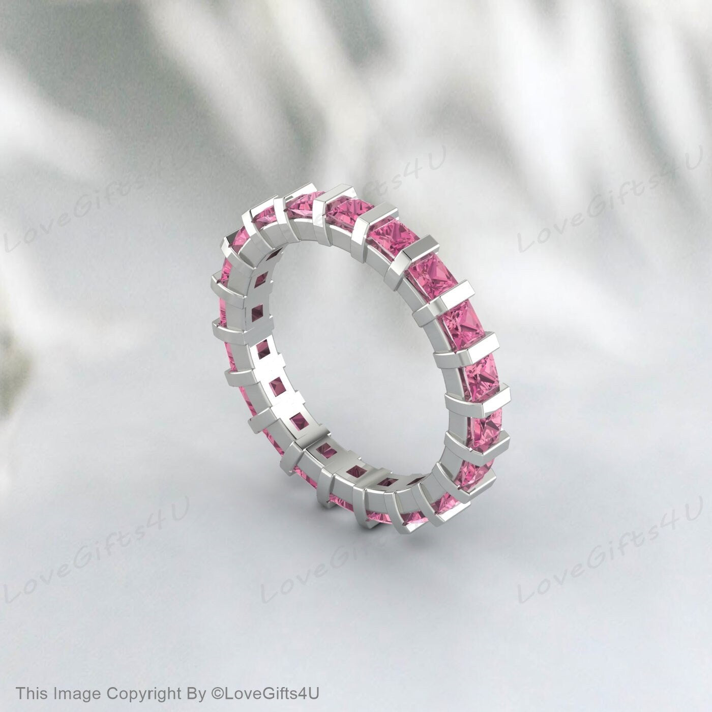 Princess Cut Pink Tourmaline Ring For Women Wedding Engagement Band