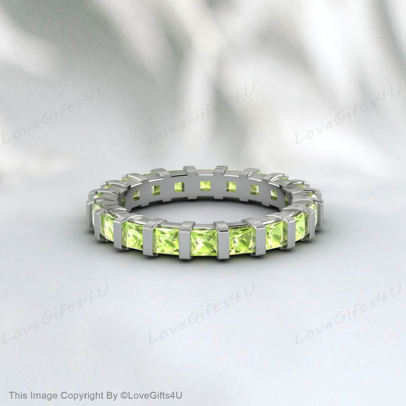 Princess Cut Peridot Band 925 Sterling Silver Women Jewelry Matching Wedding Band Eternity Stackable Ring August Birthstone Anniversary Gift