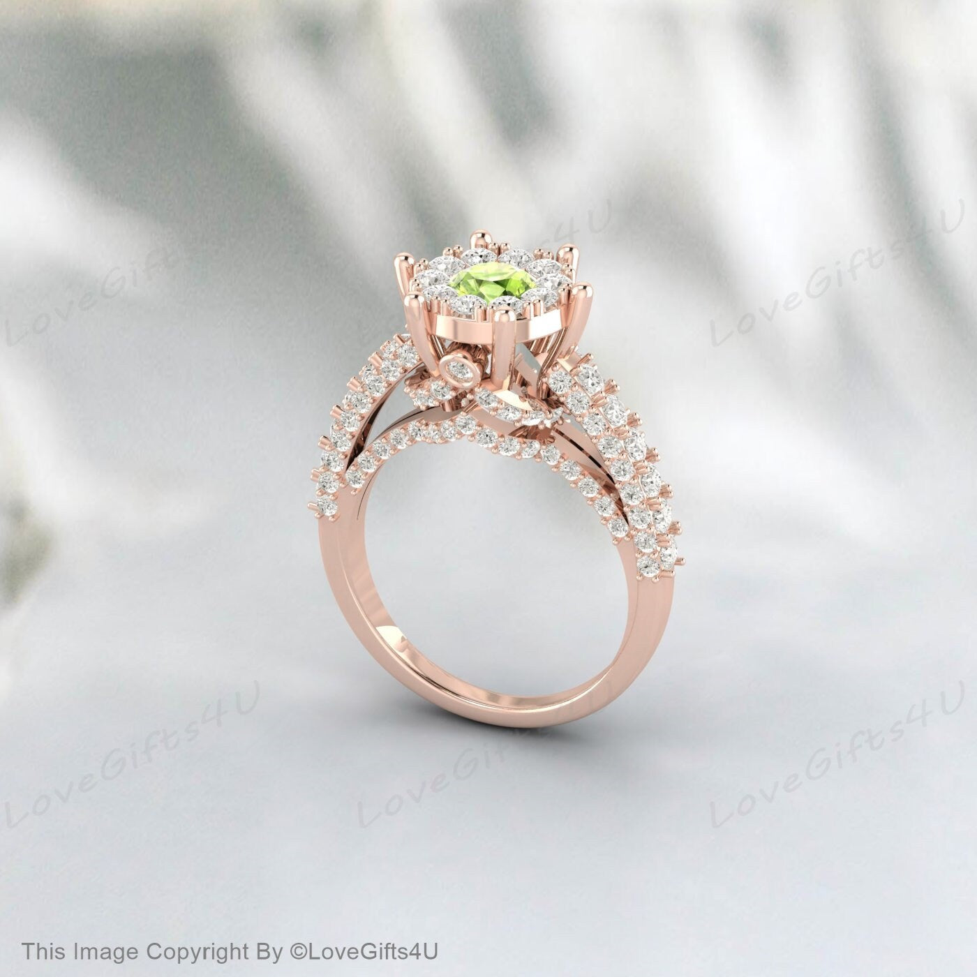 Round Peridot Engagement Ring Moissanite Ring Bridal Anniversary Ring