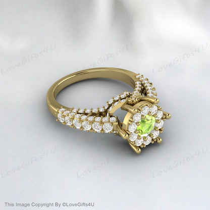 Round Peridot Engagement Ring Moissanite Ring Bridal Anniversary Ring