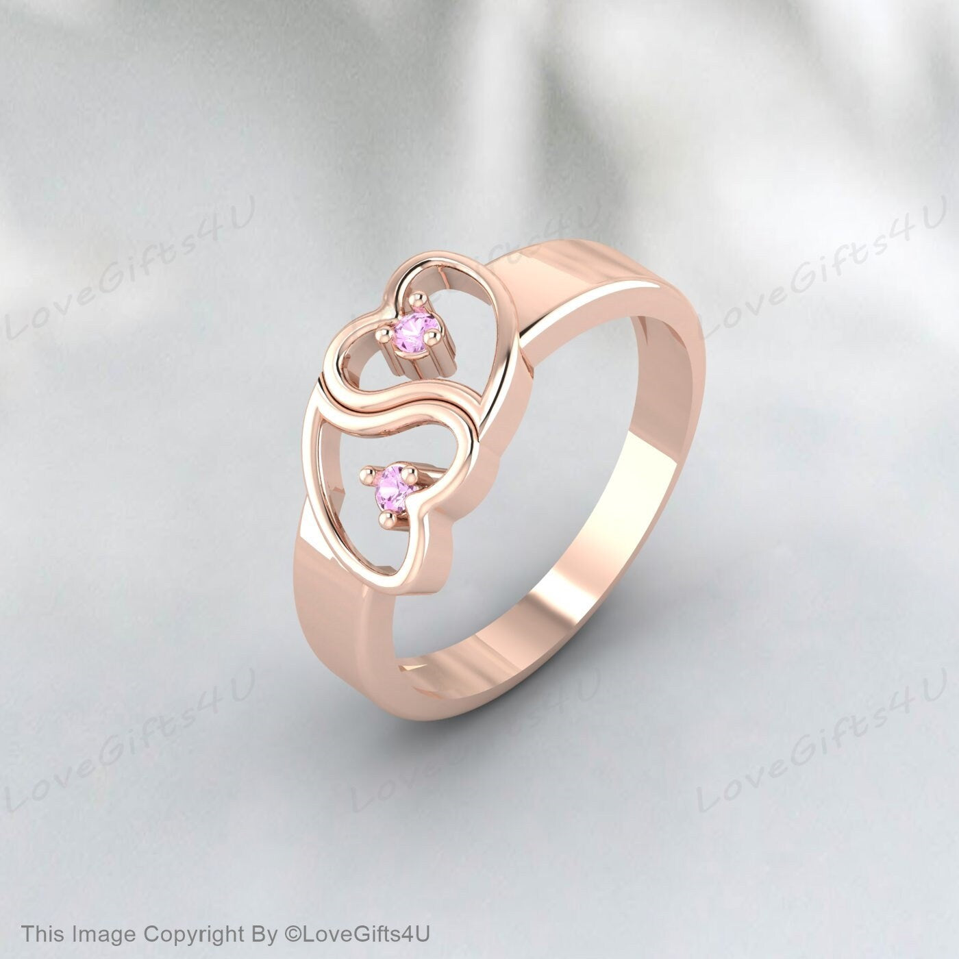 Bague coeur saphir rose, bague de promesse de coeur pour elle, bague coeur rose, bague de fiançailles coeur, bague coeur en or massif