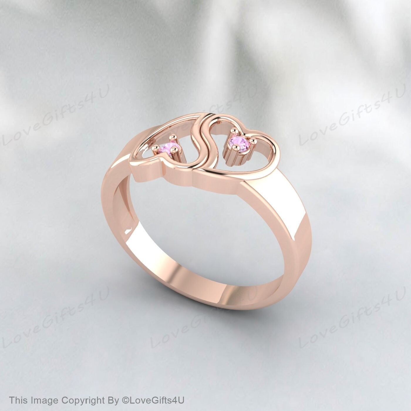 Bague coeur saphir rose, bague de promesse de coeur pour elle, bague coeur rose, bague de fiançailles coeur, bague coeur en or massif