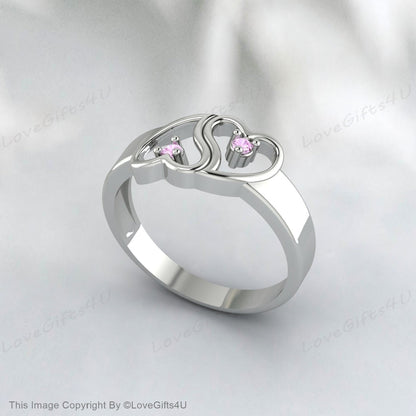 Bague coeur saphir rose, bague de promesse de coeur pour elle, bague coeur rose, bague de fiançailles coeur, bague coeur en or massif