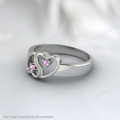 Bague coeur saphir rose, bague de promesse de coeur pour elle, bague coeur rose, bague de fiançailles coeur, bague coeur en or massif