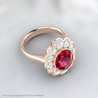 Round Red Ruby Gemstone Wedding Ring Beautiful Moissanite Bridal Ring