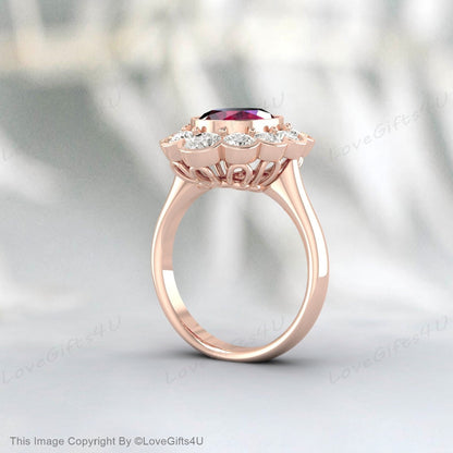 Bague de mariage ronde en rubis rouge, belle bague de mariée en Moissanite