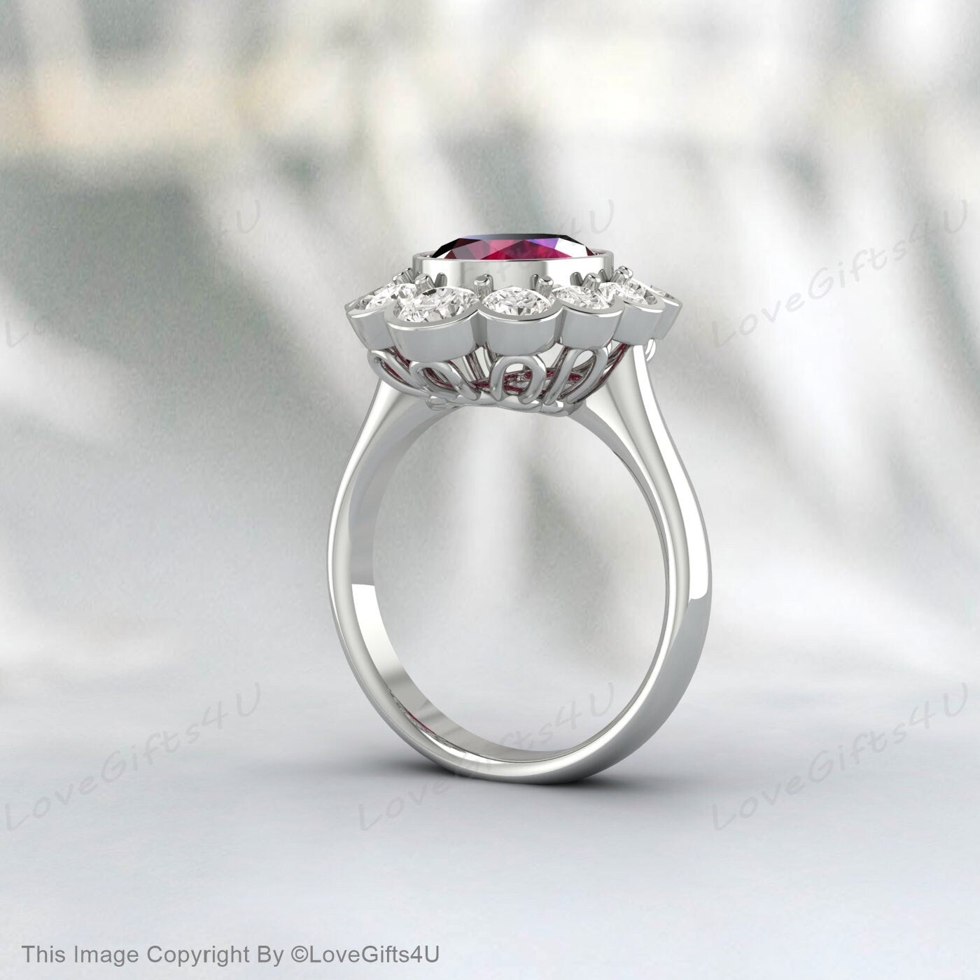 Round Red Ruby Gemstone Wedding Ring Beautiful Moissanite Bridal Ring