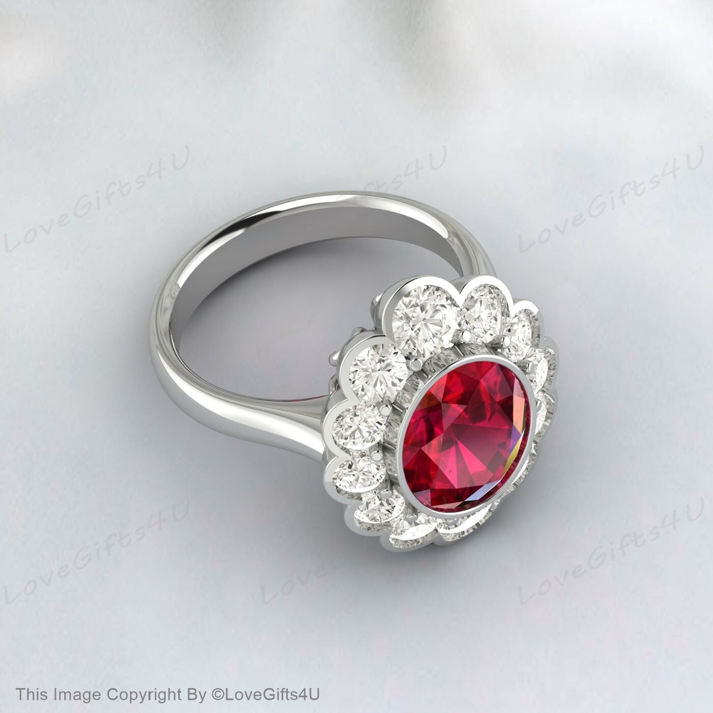 Round Red Ruby Gemstone Wedding Ring Beautiful Moissanite Bridal Ring