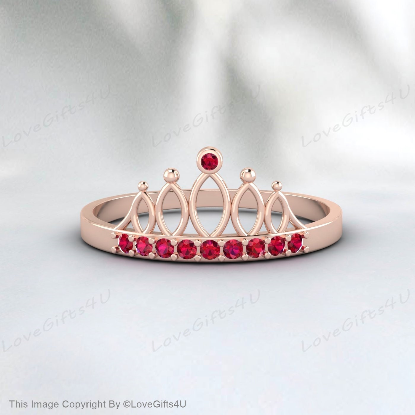 Bague de fiançailles ronde en rubis, bague de couronne, bague d'anniversaire de mariage