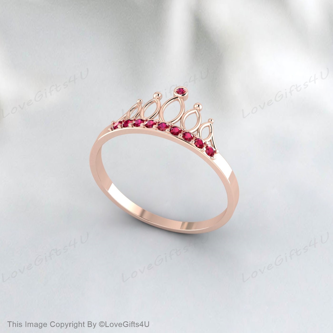 Bague de fiançailles ronde en rubis, bague de couronne, bague d'anniversaire de mariage