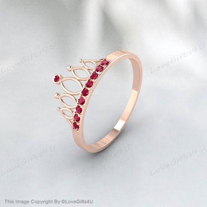 Bague de fiançailles ronde en rubis, bague de couronne, bague d'anniversaire de mariage