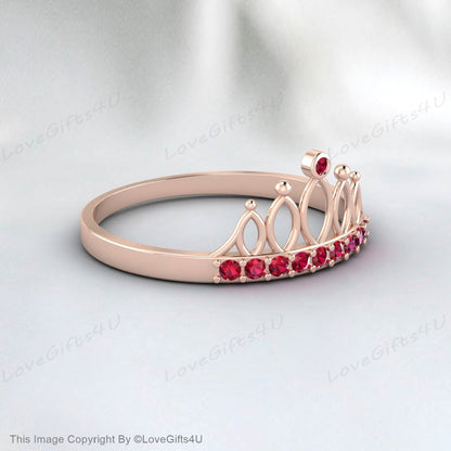 Bague de fiançailles ronde en rubis, bague de couronne, bague d'anniversaire de mariage