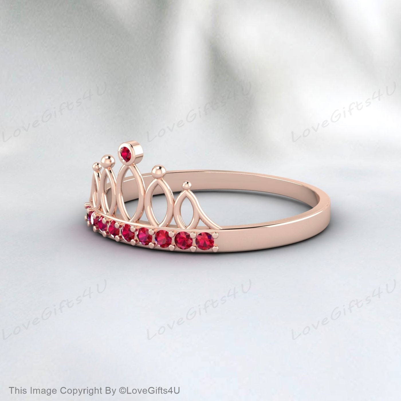 Bague de fiançailles ronde en rubis, bague de couronne, bague d'anniversaire de mariage