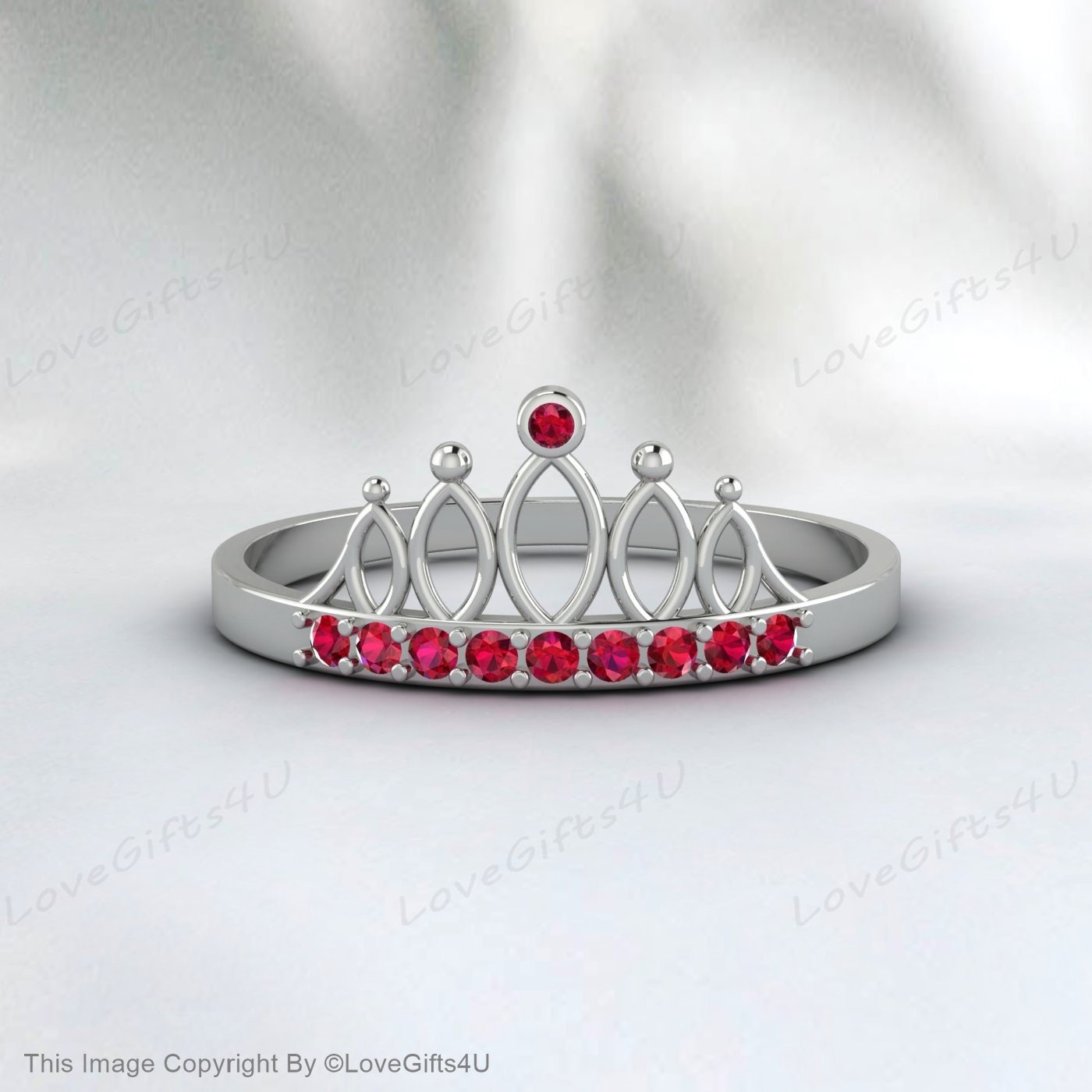 Bague de fiançailles ronde en rubis, bague de couronne, bague d'anniversaire de mariage