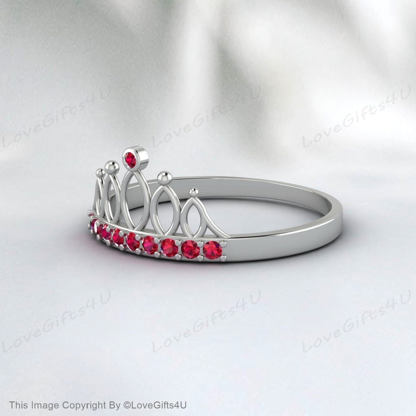 Bague de fiançailles ronde en rubis, bague de couronne, bague d'anniversaire de mariage