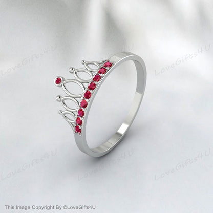 Bague de fiançailles ronde en rubis, bague de couronne, bague d'anniversaire de mariage