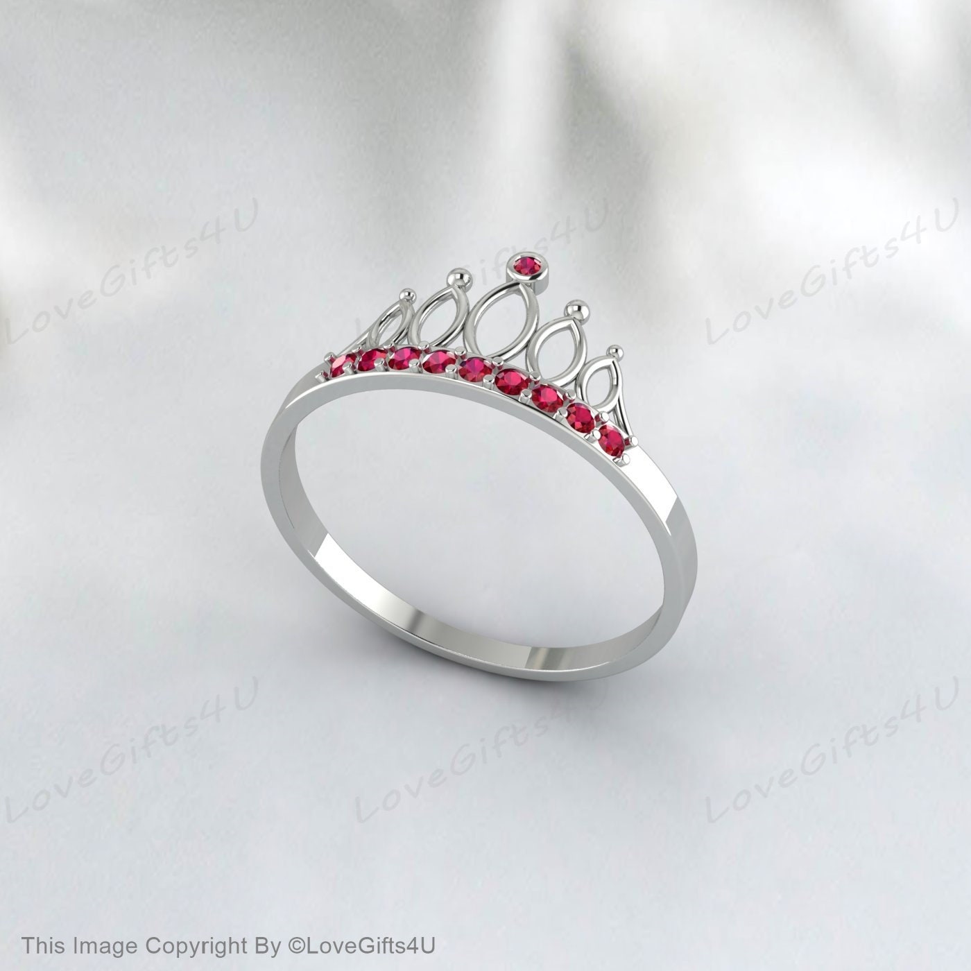 Bague de fiançailles ronde en rubis, bague de couronne, bague d'anniversaire de mariage