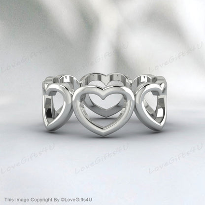 Silver Love Heart Band Tiny Warm Heart Minimal Ring Cadeau pour elle