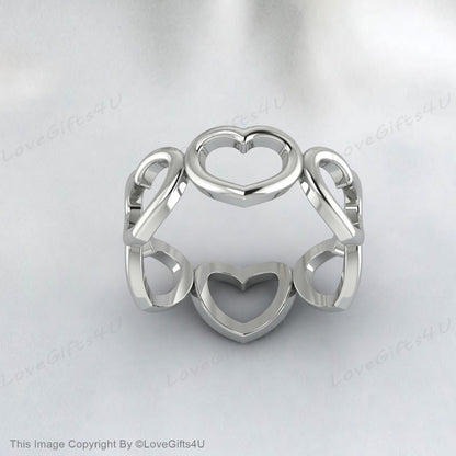 Silver Love Heart Band Tiny Warm Heart Minimal Ring Cadeau pour elle