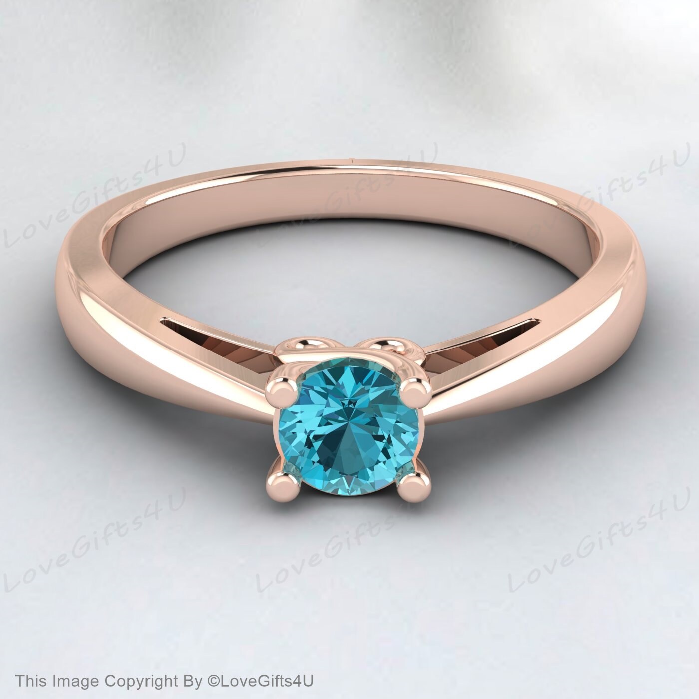 Natural Teal Topaz 925 Sterling Silver Engagement Promise Ring November Birthstone