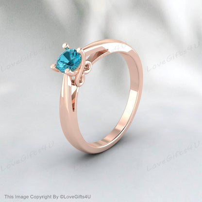 Natural Teal Topaz 925 Sterling Silver Engagement Promise Ring November Birthstone