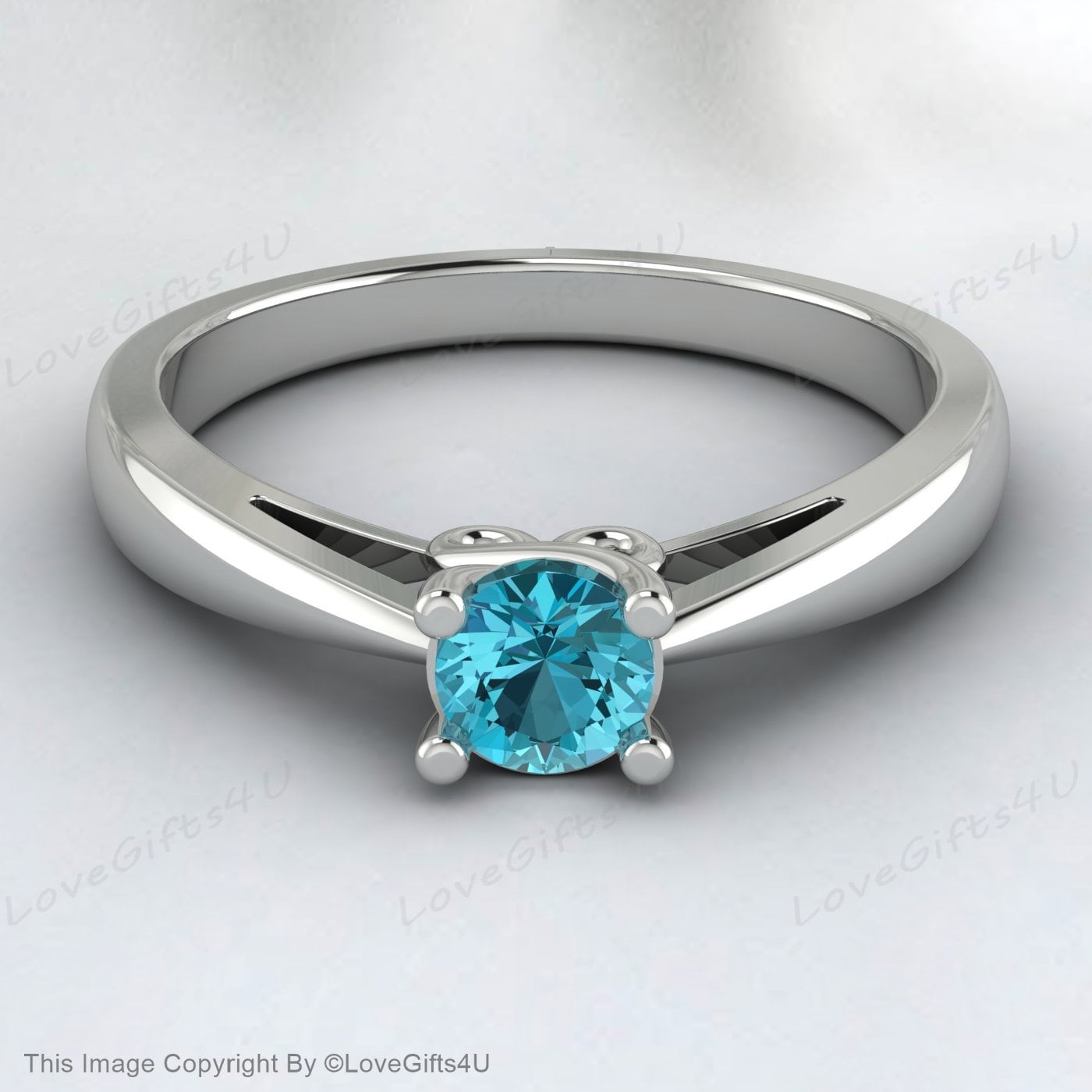 Natural Teal Topaz 925 Sterling Silver Engagement Promise Ring November Birthstone