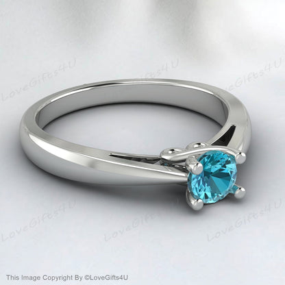 Natural Teal Topaz 925 Sterling Silver Engagement Promise Ring November Birthstone