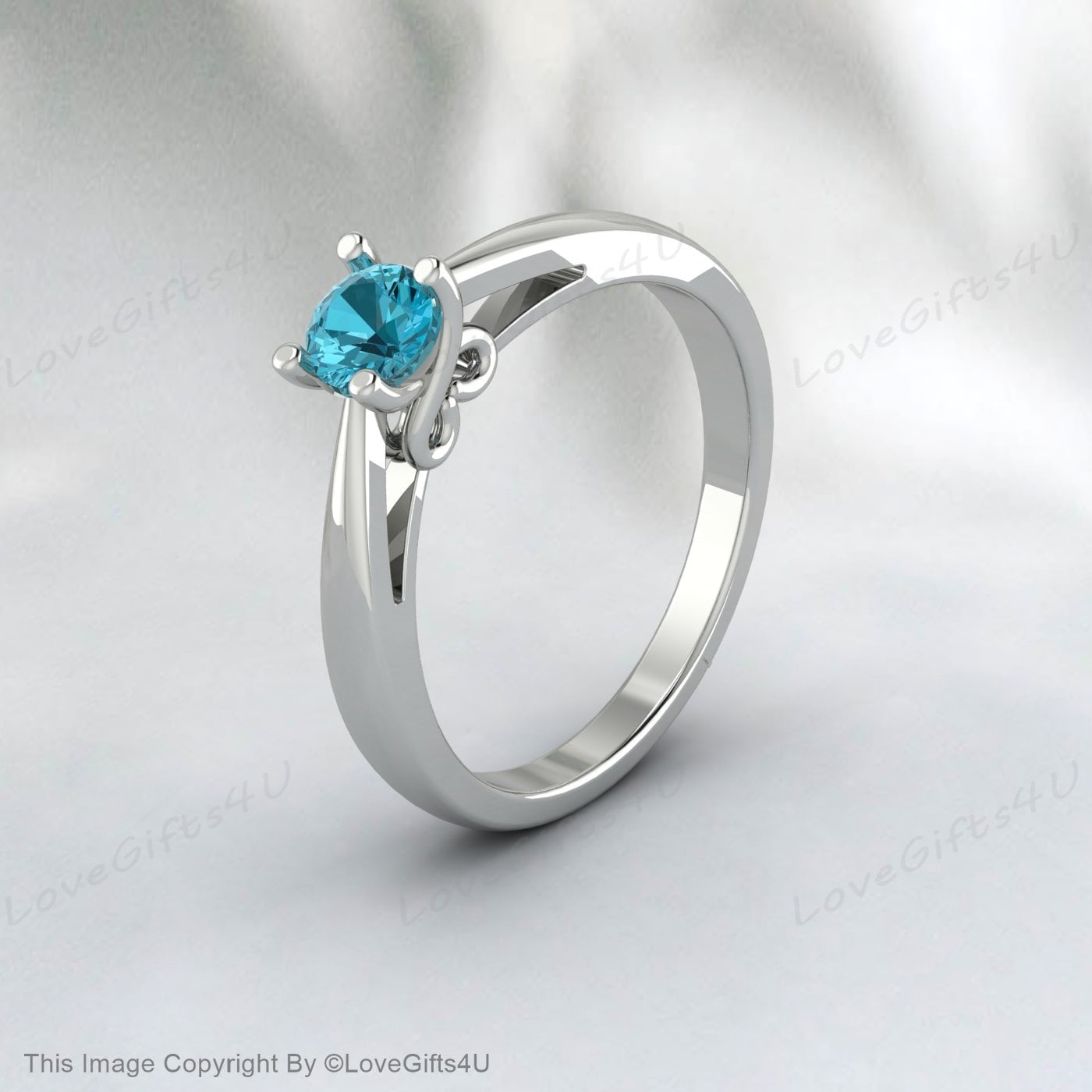 Natural Teal Topaz 925 Sterling Silver Engagement Promise Ring November Birthstone