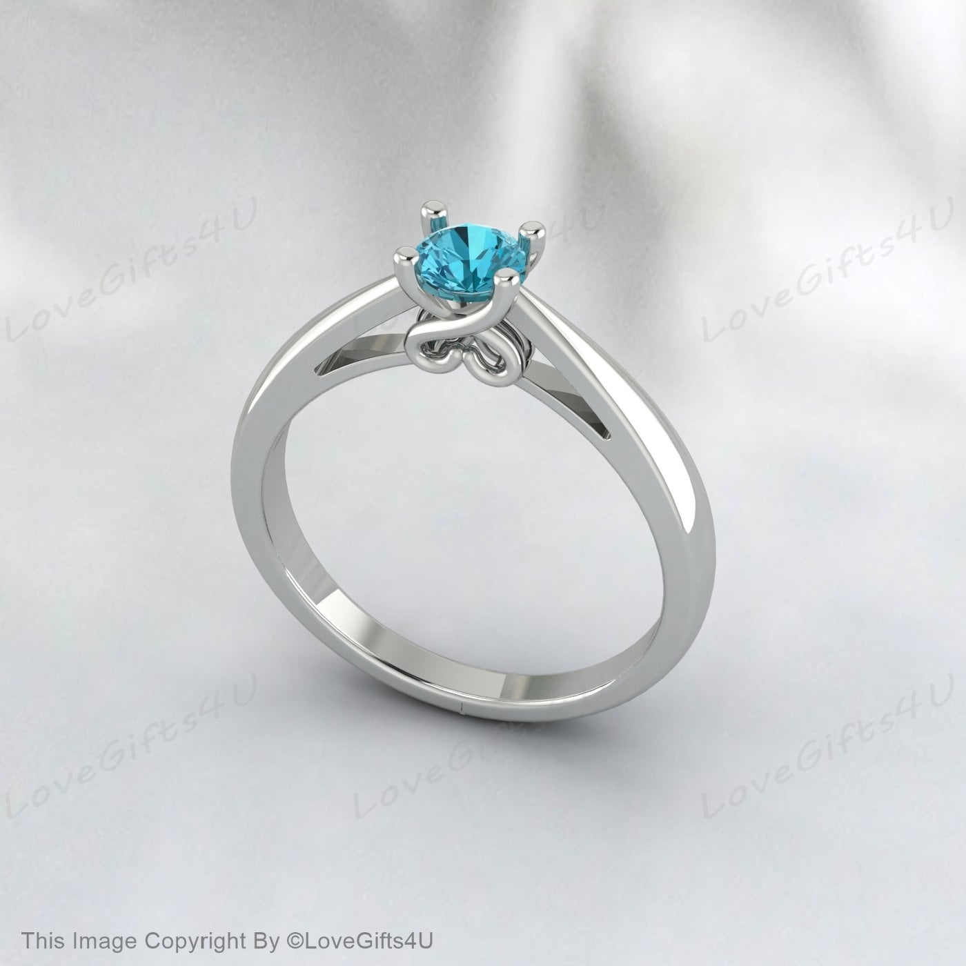 Natural Teal Topaz 925 Sterling Silver Engagement Promise Ring November Birthstone