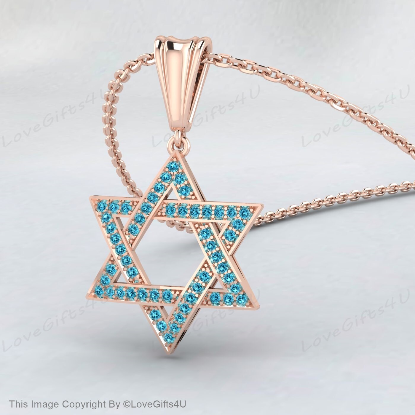 Collier David Star Femmes, Collier Étoile d’Or de David, Cadeau pour Bat Mitzvah, Pendentif Étoile de David Diamant Bleu, Pierre de Naissance Unisexe Avril