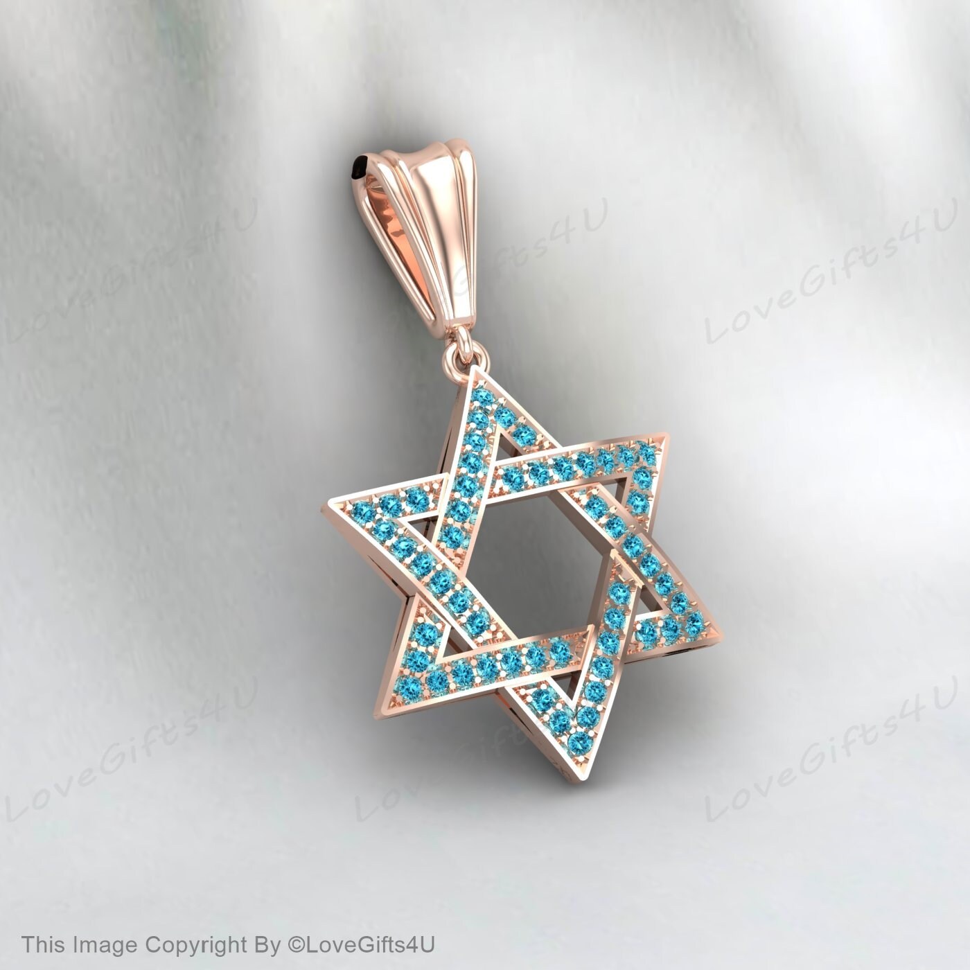 David Star Necklace Women, Gold Star Of David Necklace, Gift for Bat Mitzvah, Blue Diamond Star Of David Pendant, Unisex April Birthstone