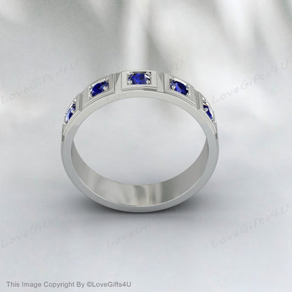 Antique Sapphire Wedding Band Silver Ring September Birthstone