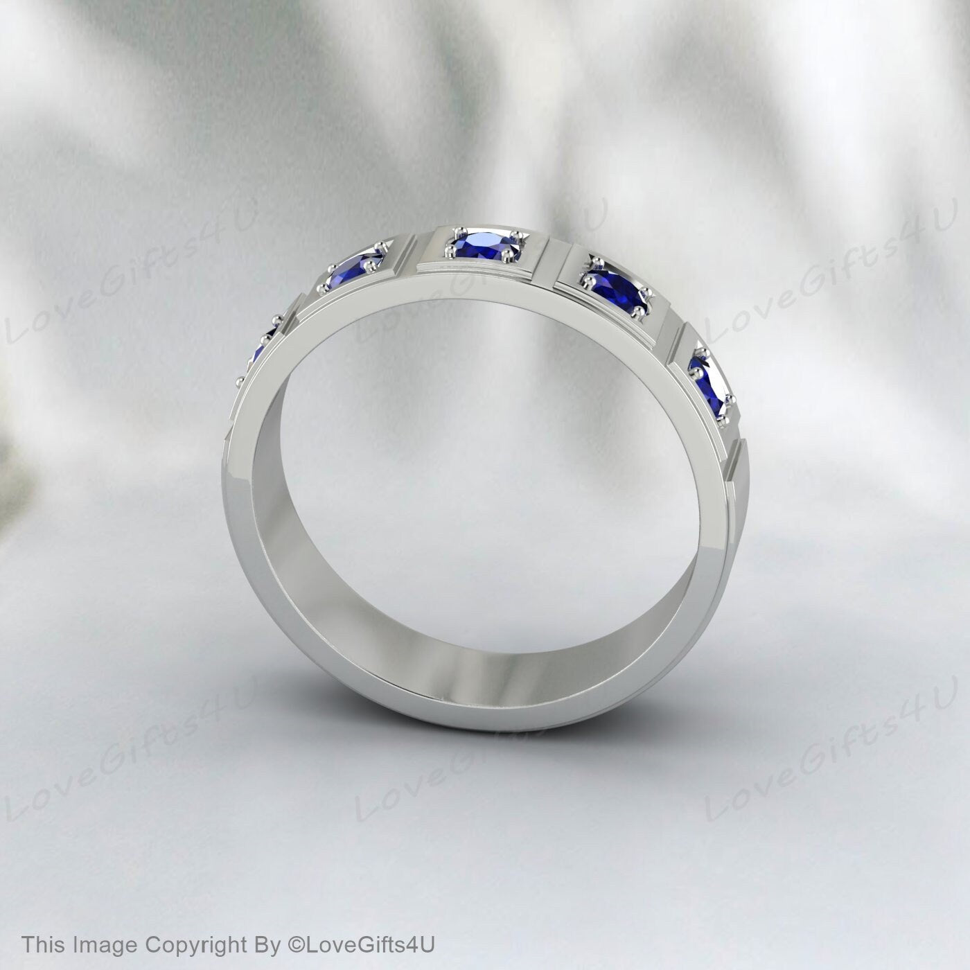 Antique Sapphire Wedding Band Silver Ring September Birthstone