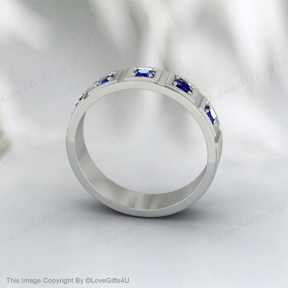 Antique Sapphire Wedding Band Silver Ring September Birthstone