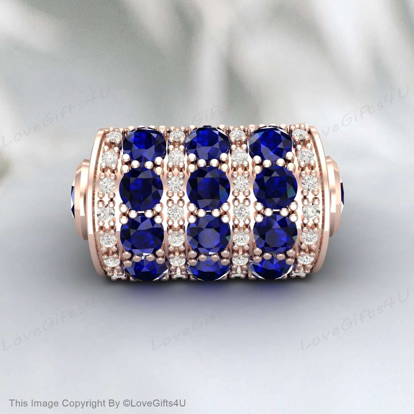 Bague de fiançailles en saphir bleu, bague en or rose massif 14 carats, bague en pierre précieuse bleue, bague en saphir vintage, bague en zircon taille ronde, bague pour elle