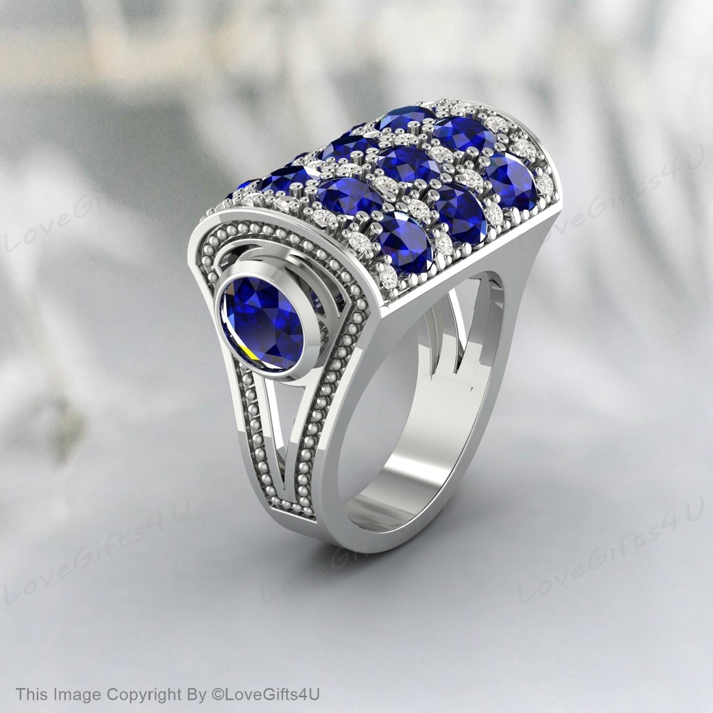 Bague de fiançailles en saphir bleu, bague en or rose massif 14 carats, bague en pierre précieuse bleue, bague en saphir vintage, bague en zircon taille ronde, bague pour elle