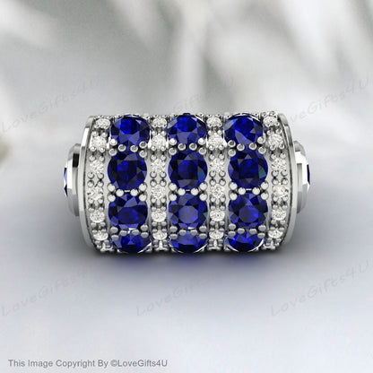 Bague de fiançailles en saphir bleu, bague en or rose massif 14 carats, bague en pierre précieuse bleue, bague en saphir vintage, bague en zircon taille ronde, bague pour elle