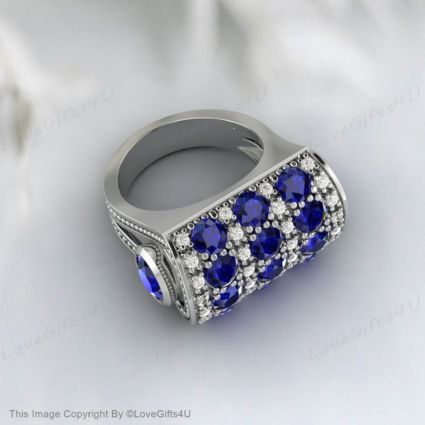 Bague de fiançailles en saphir bleu, bague en or rose massif 14 carats, bague en pierre précieuse bleue, bague en saphir vintage, bague en zircon taille ronde, bague pour elle