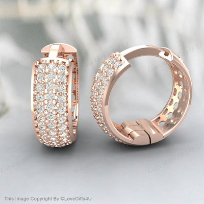 3 Lines Row! Handmade Turkish Special Jewelry Round Zircon Stone 925 Sterling Silver Rose Gold Butterfly Push Back Hoop Earrings