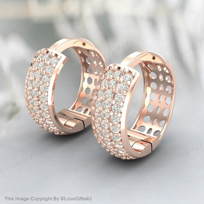 3 Lines Row! Handmade Turkish Special Jewelry Round Zircon Stone 925 Sterling Silver Rose Gold Butterfly Push Back Hoop Earrings