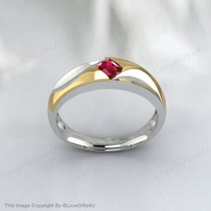 Bagues de fiançailles rubis bicolores pour couples, bague de promesse, cadeau pour elle