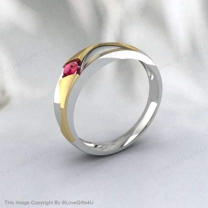 Bagues de fiançailles rubis bicolores pour couples, bague de promesse, cadeau pour elle