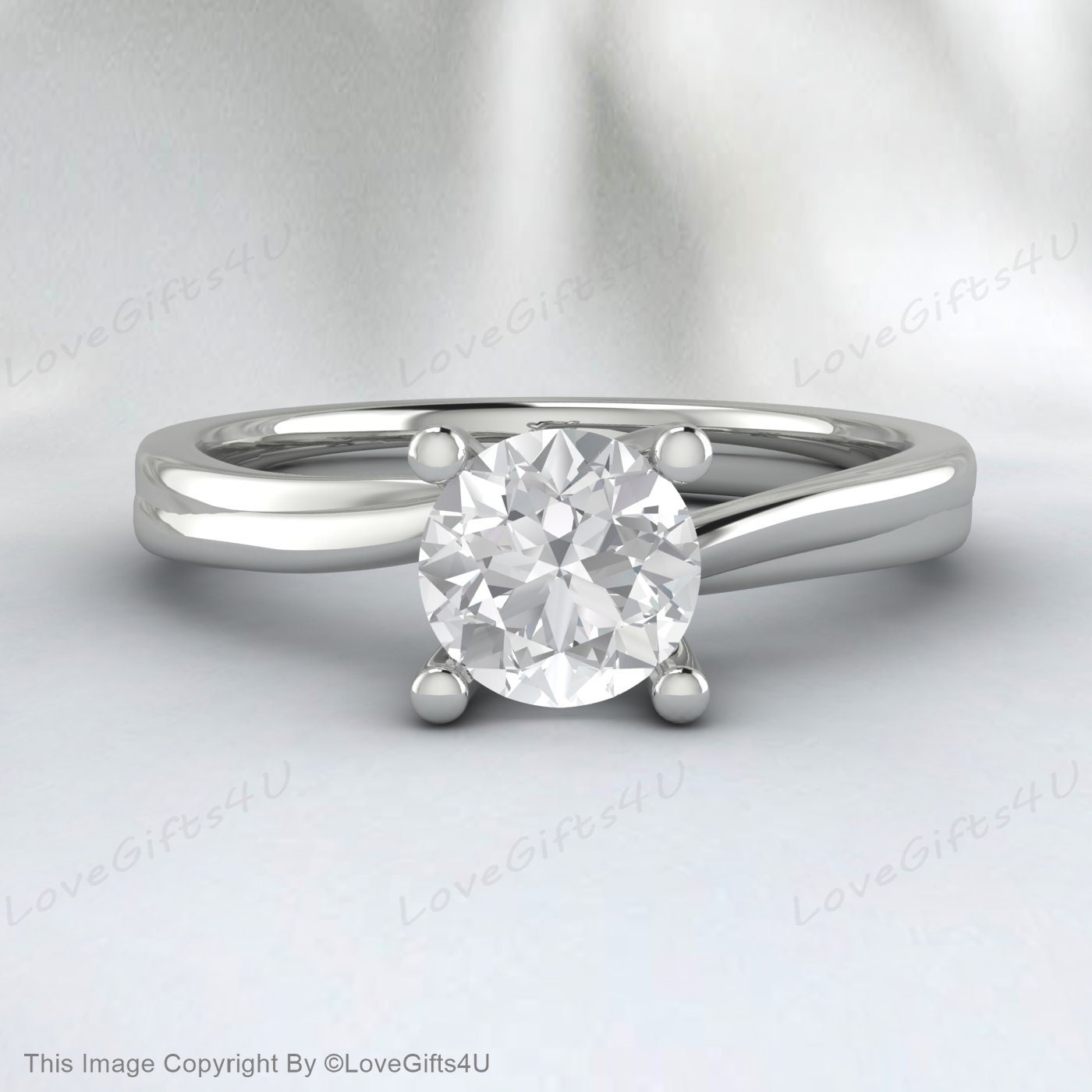 Moissanite Curved Wedding Ring Twist Solitaire Engagement Ring