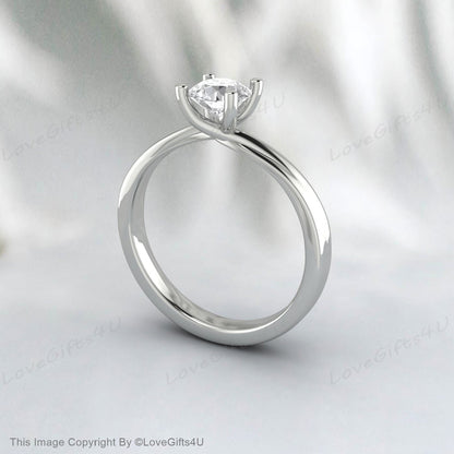 Moissanite Curved Wedding Ring Twist Solitaire Engagement Ring