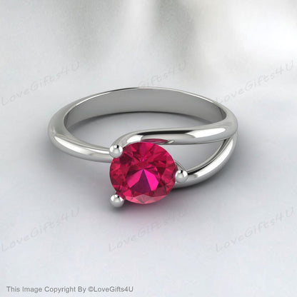 Bague de créateur en pierre ronde rubis rouge cultivé en laboratoire pour femmes, bijoux en argent Sterling, bague de proposition de saint-valentin, pierre de naissance de juillet